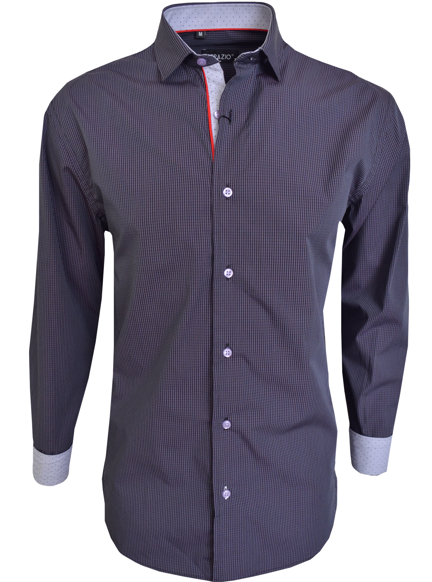 Dark lilac shirt with white buttons on a white background