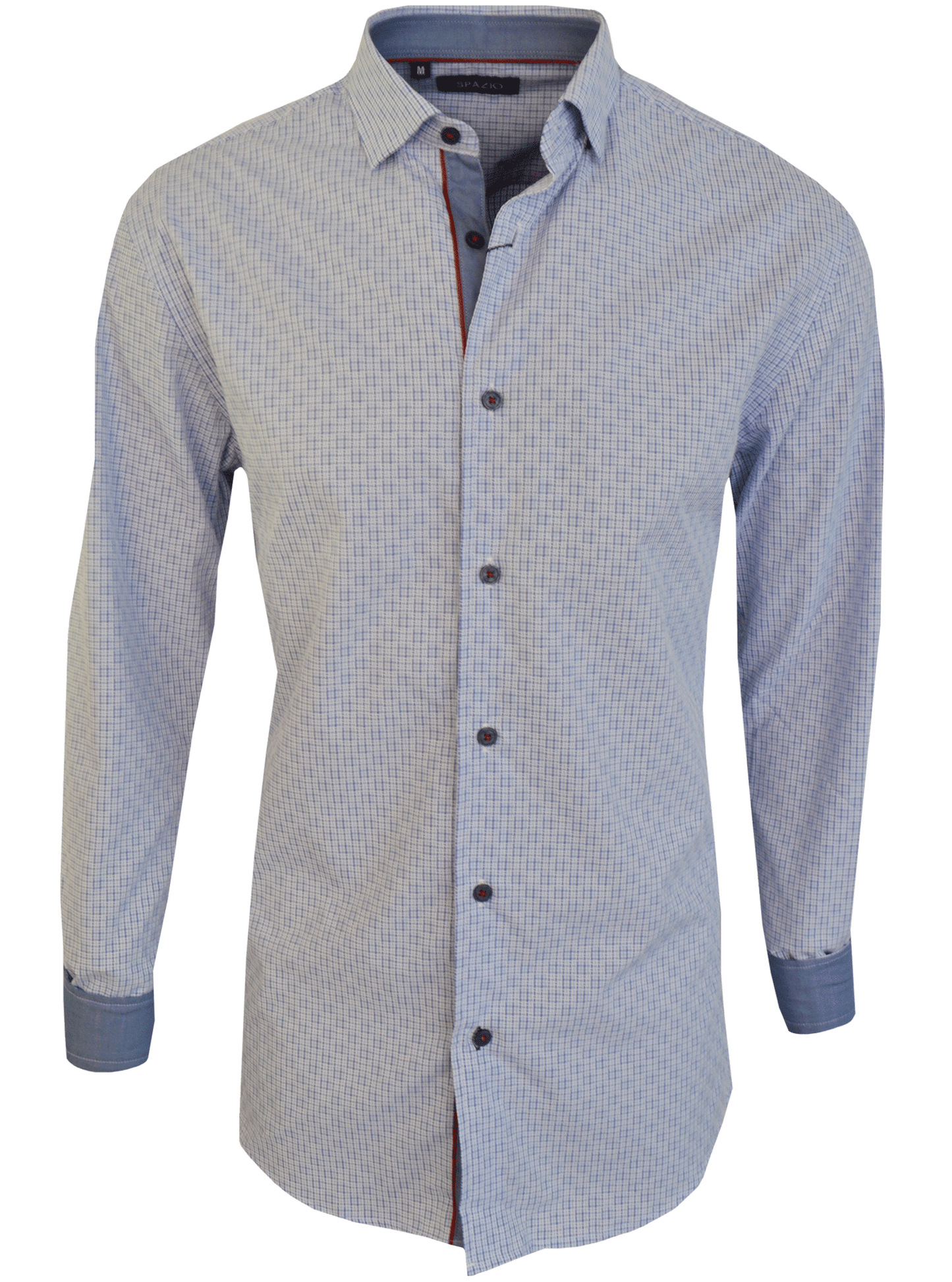 Long-sleeve shirt with a checkered pattern on a white background